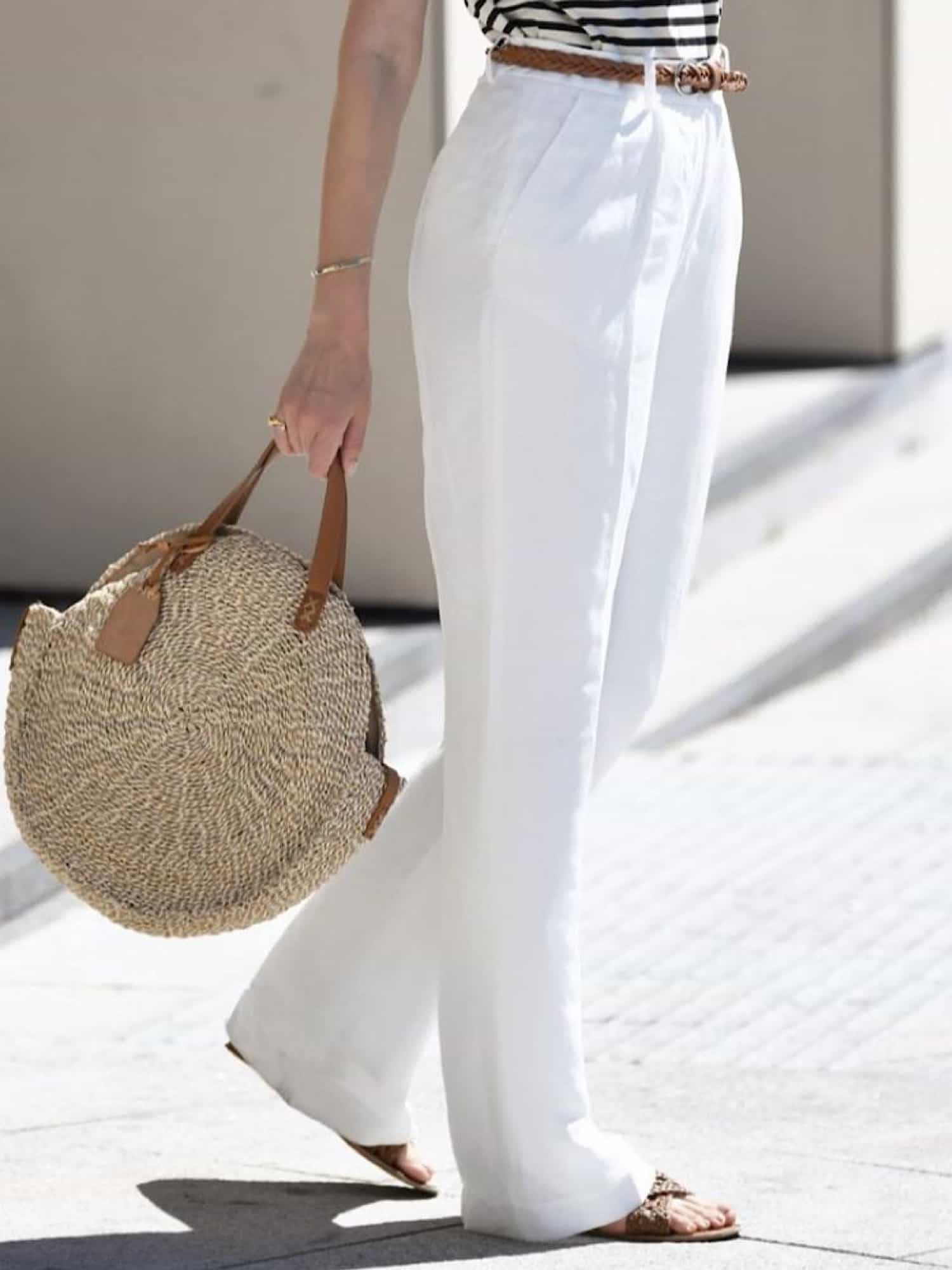 شلوار وايد پيلي دار لينن